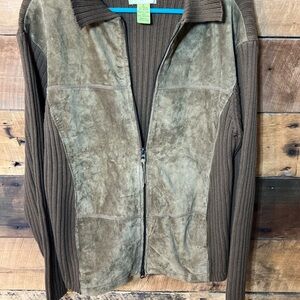 Cubavera Brown Suede Front Knit Zip Jacket